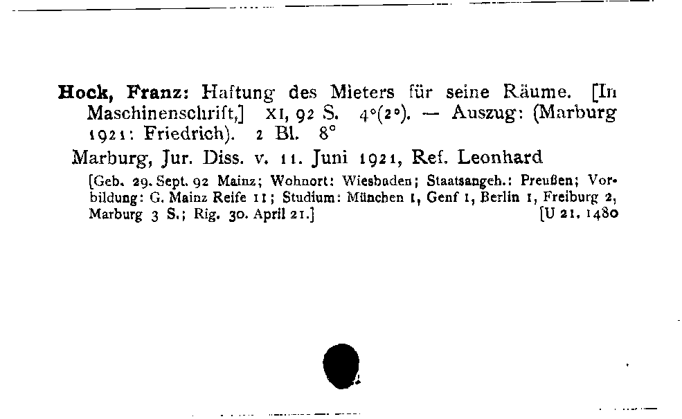 [Katalogkarte Dissertationenkatalog bis 1980]