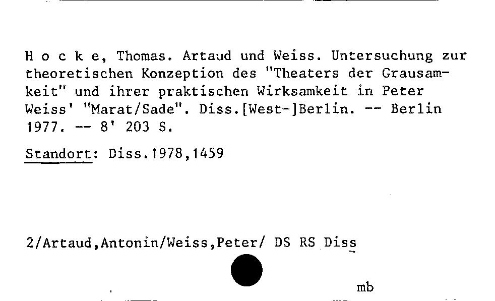 [Katalogkarte Dissertationenkatalog bis 1980]