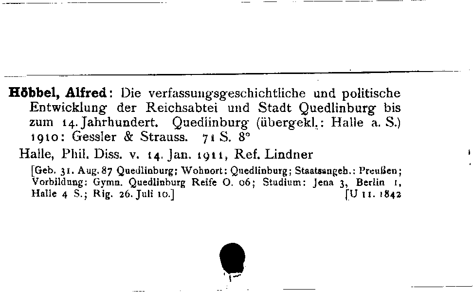 [Katalogkarte Dissertationenkatalog bis 1980]