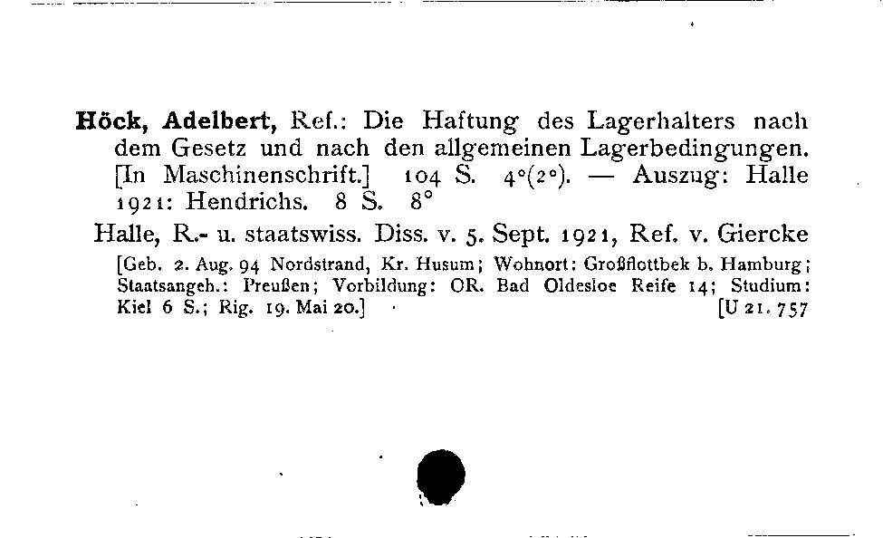 [Katalogkarte Dissertationenkatalog bis 1980]