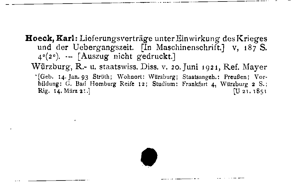 [Katalogkarte Dissertationenkatalog bis 1980]