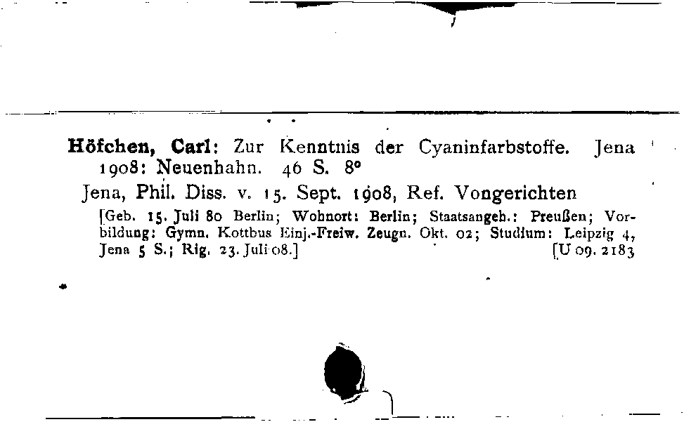 [Katalogkarte Dissertationenkatalog bis 1980]