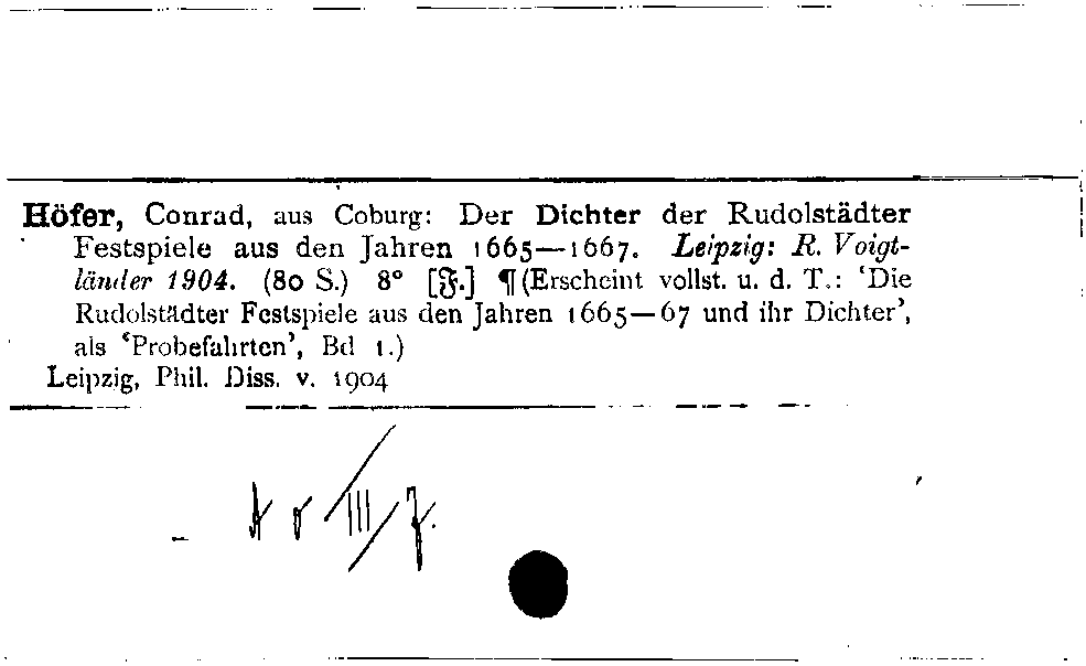 [Katalogkarte Dissertationenkatalog bis 1980]