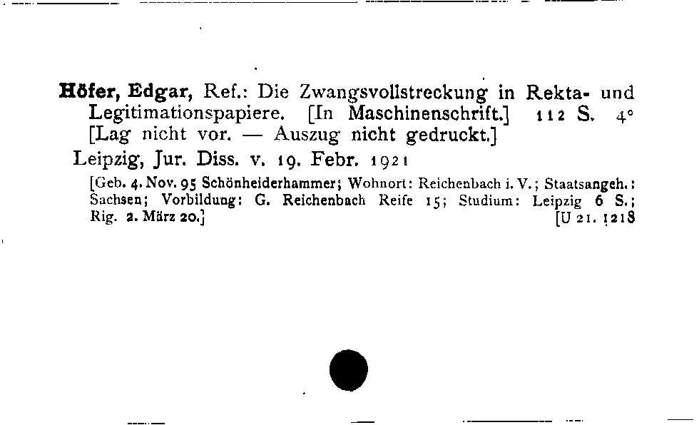 [Katalogkarte Dissertationenkatalog bis 1980]