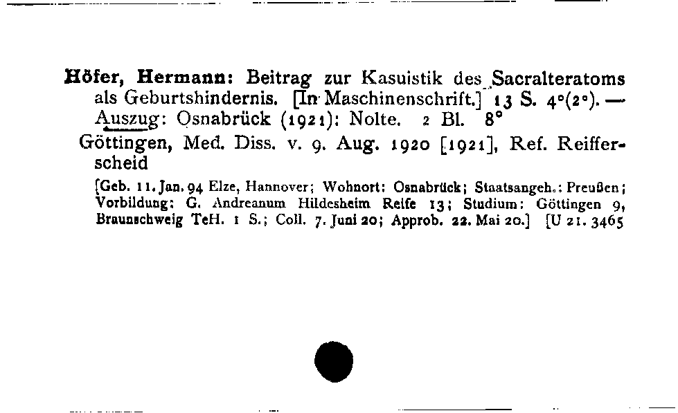 [Katalogkarte Dissertationenkatalog bis 1980]