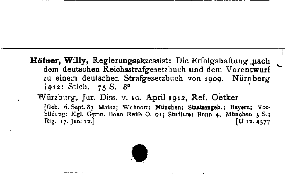 [Katalogkarte Dissertationenkatalog bis 1980]