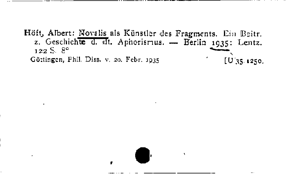 [Katalogkarte Dissertationenkatalog bis 1980]