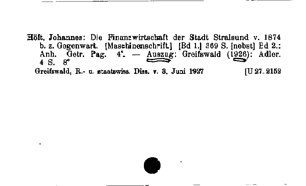 [Katalogkarte Dissertationenkatalog bis 1980]