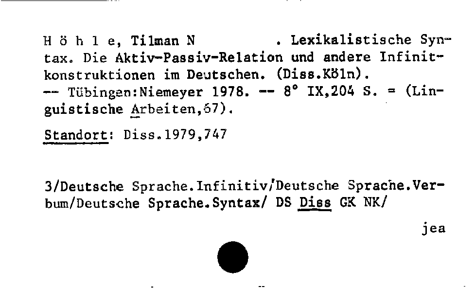 [Katalogkarte Dissertationenkatalog bis 1980]