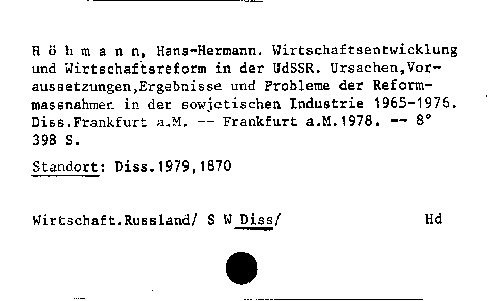 [Katalogkarte Dissertationenkatalog bis 1980]