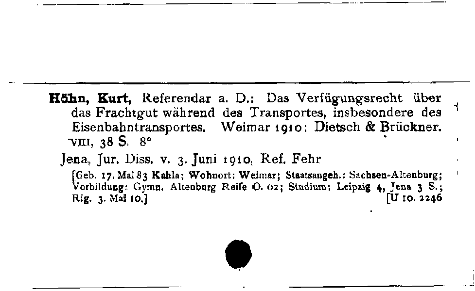 [Katalogkarte Dissertationenkatalog bis 1980]