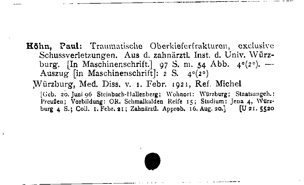 [Katalogkarte Dissertationenkatalog bis 1980]