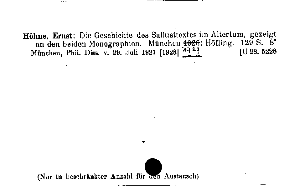 [Katalogkarte Dissertationenkatalog bis 1980]