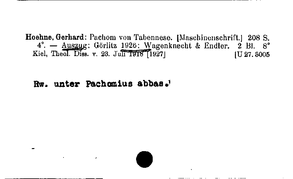 [Katalogkarte Dissertationenkatalog bis 1980]