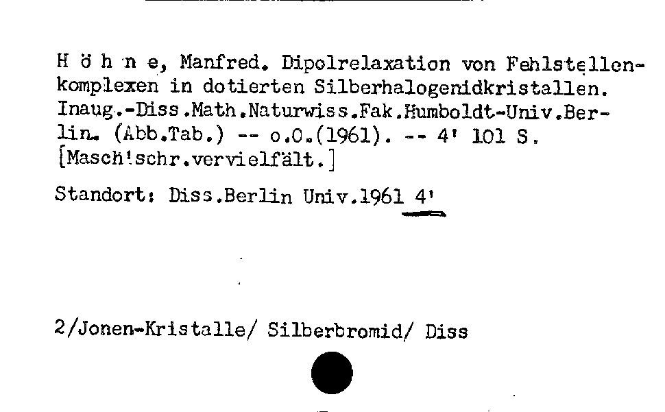 [Katalogkarte Dissertationenkatalog bis 1980]