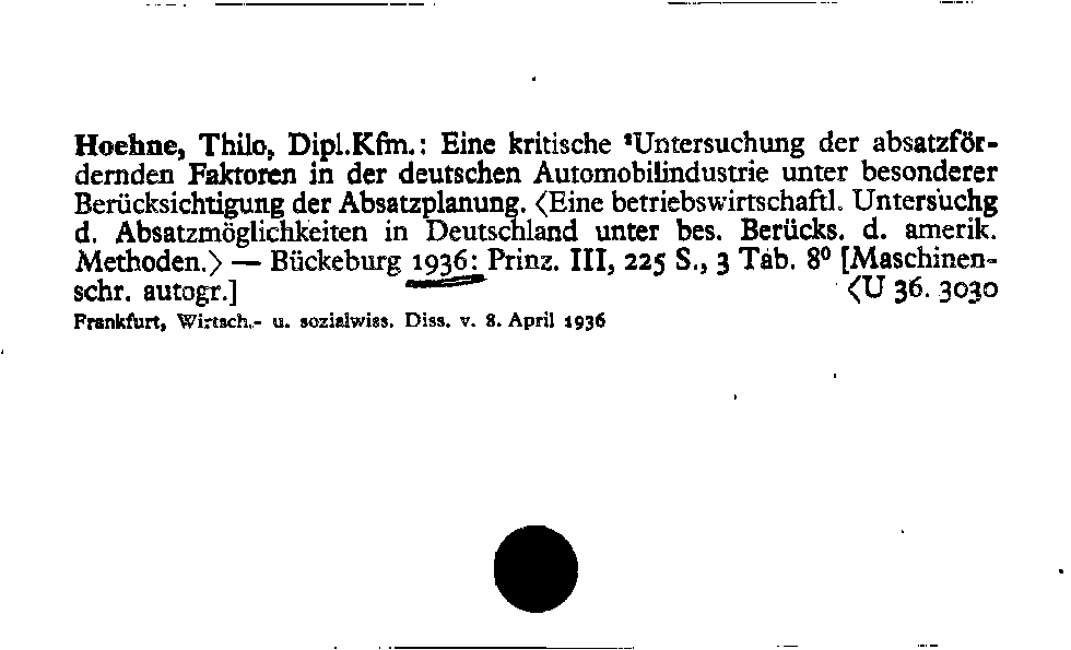 [Katalogkarte Dissertationenkatalog bis 1980]