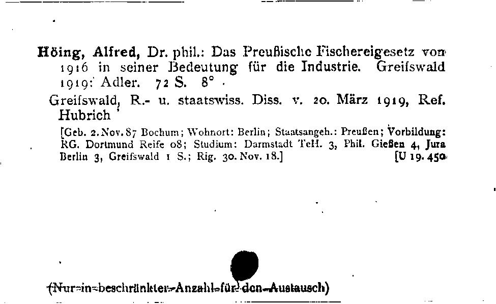 [Katalogkarte Dissertationenkatalog bis 1980]