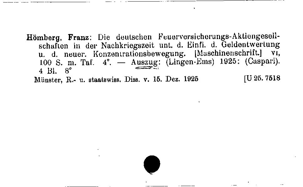 [Katalogkarte Dissertationenkatalog bis 1980]