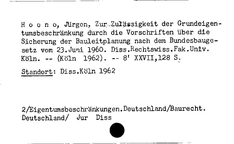 [Katalogkarte Dissertationenkatalog bis 1980]