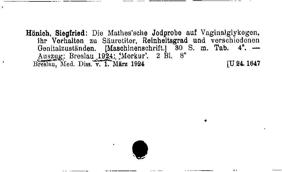 [Katalogkarte Dissertationenkatalog bis 1980]