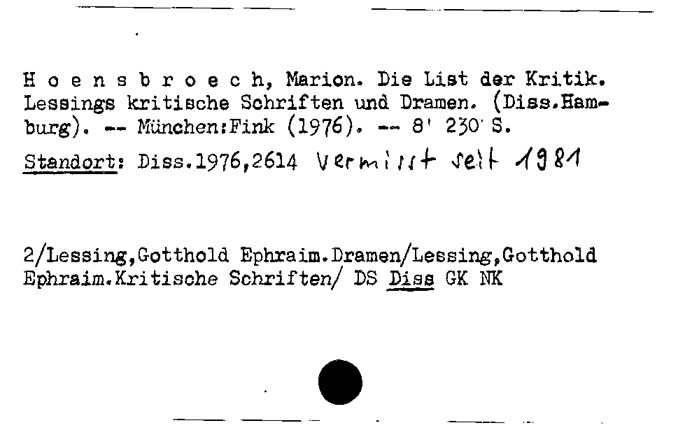 [Katalogkarte Dissertationenkatalog bis 1980]