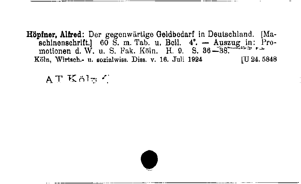 [Katalogkarte Dissertationenkatalog bis 1980]