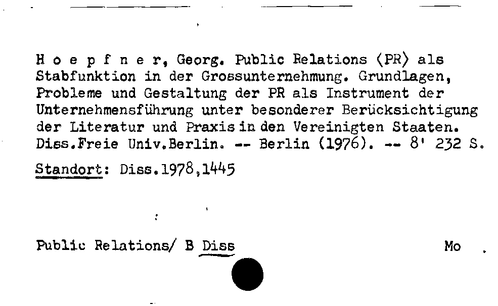 [Katalogkarte Dissertationenkatalog bis 1980]