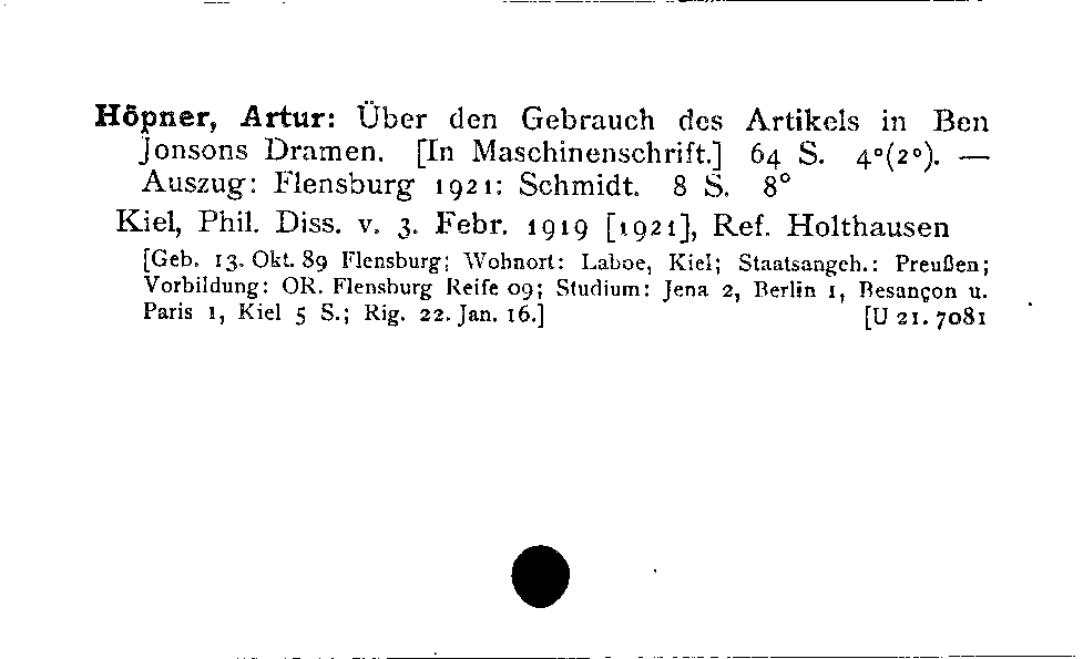 [Katalogkarte Dissertationenkatalog bis 1980]