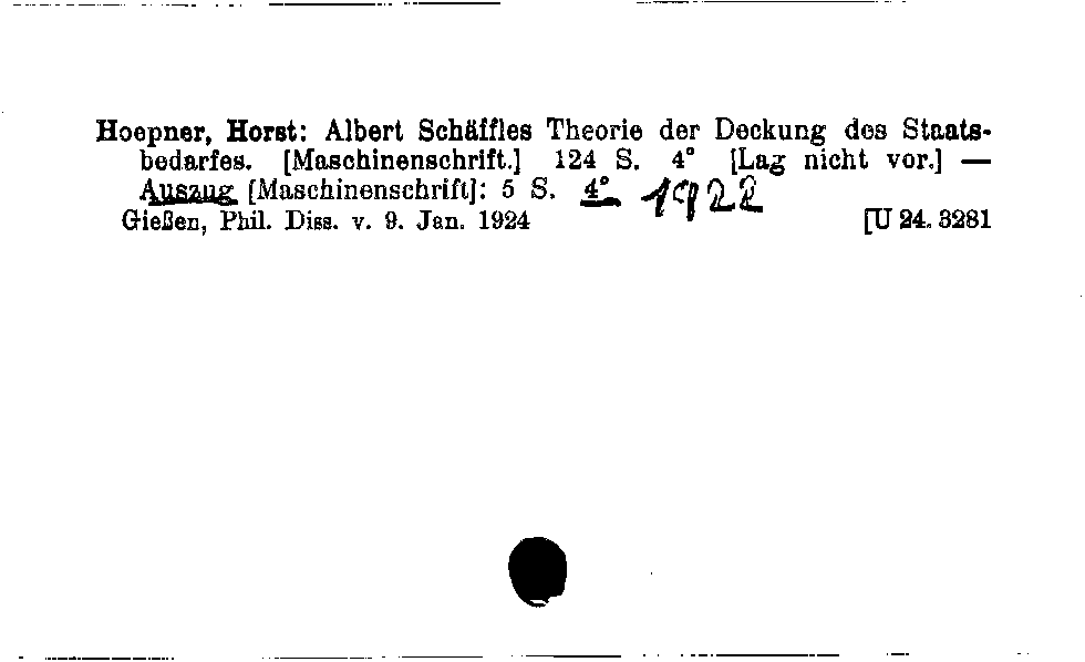 [Katalogkarte Dissertationenkatalog bis 1980]