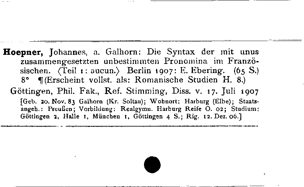 [Katalogkarte Dissertationenkatalog bis 1980]