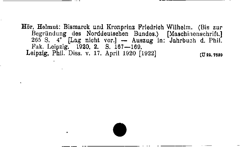 [Katalogkarte Dissertationenkatalog bis 1980]