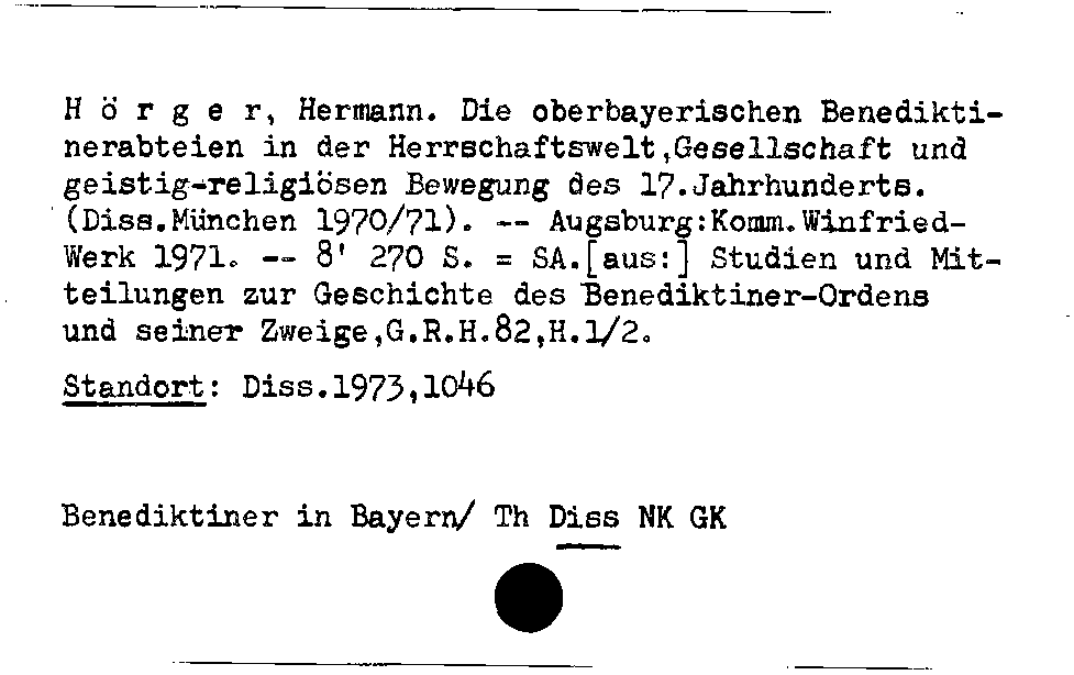 [Katalogkarte Dissertationenkatalog bis 1980]