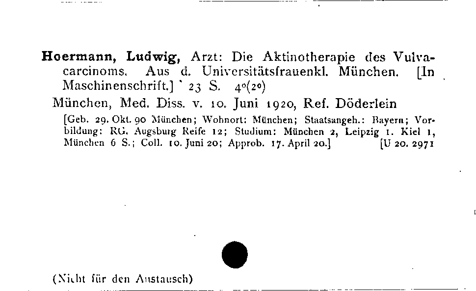 [Katalogkarte Dissertationenkatalog bis 1980]