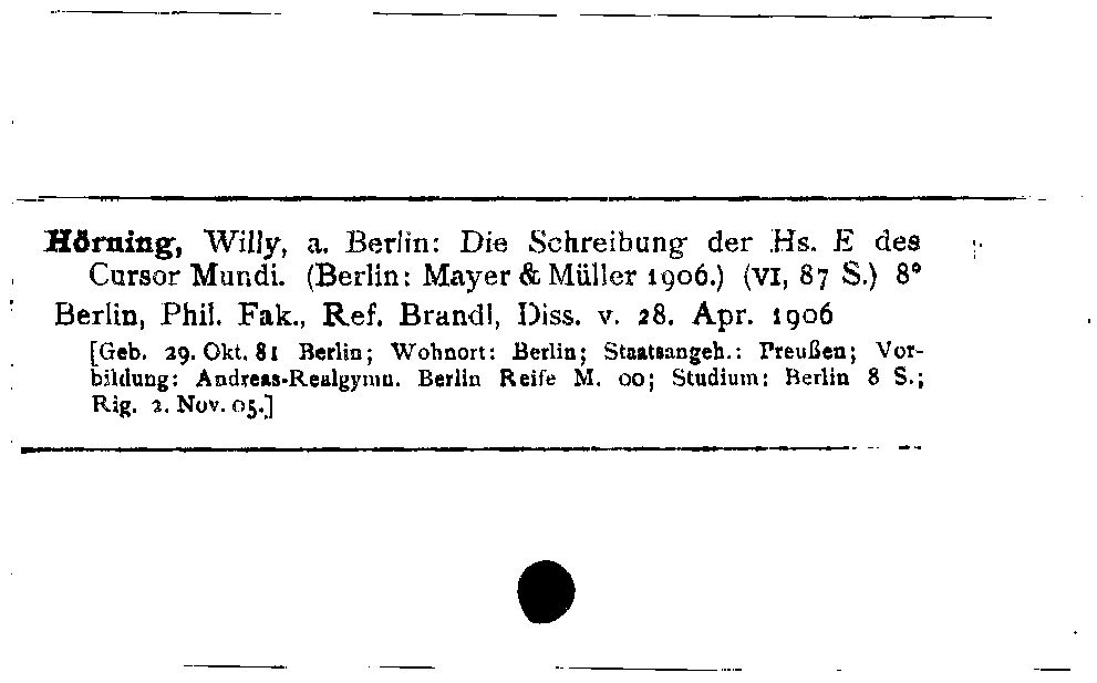 [Katalogkarte Dissertationenkatalog bis 1980]