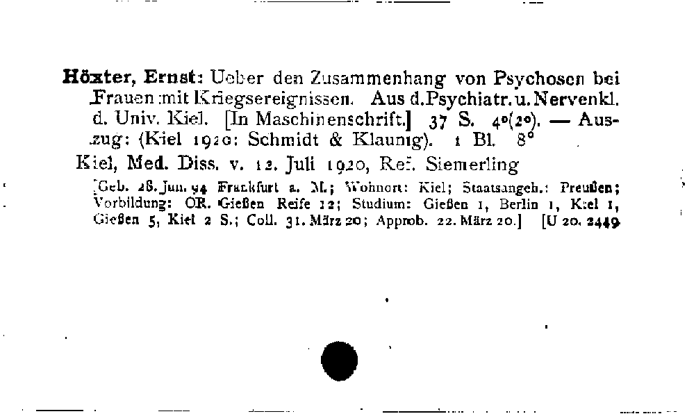 [Katalogkarte Dissertationenkatalog bis 1980]