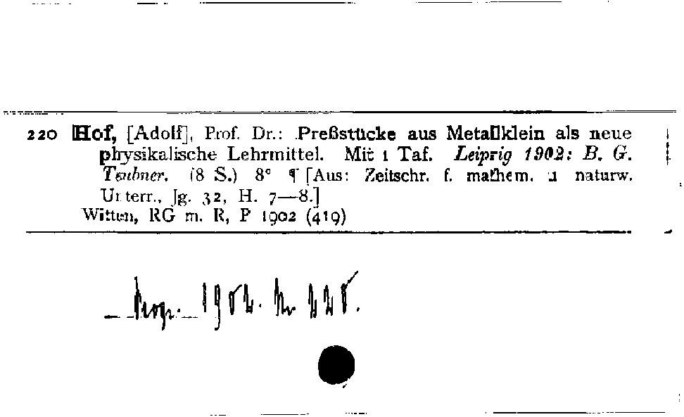 [Katalogkarte Dissertationenkatalog bis 1980]