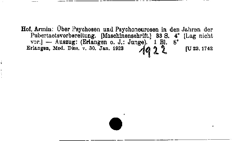 [Katalogkarte Dissertationenkatalog bis 1980]