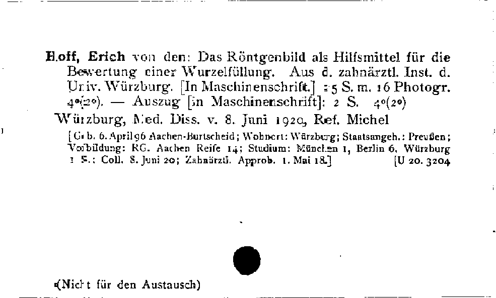 [Katalogkarte Dissertationenkatalog bis 1980]