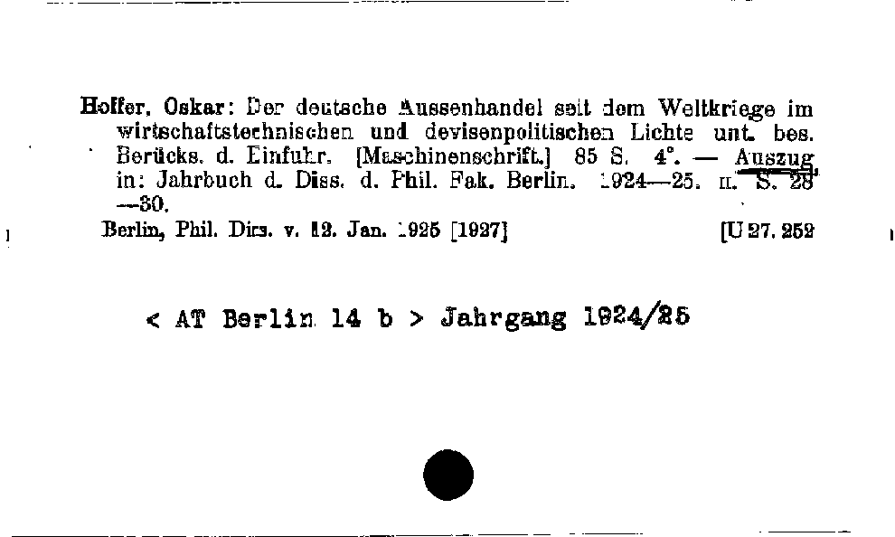 [Katalogkarte Dissertationenkatalog bis 1980]