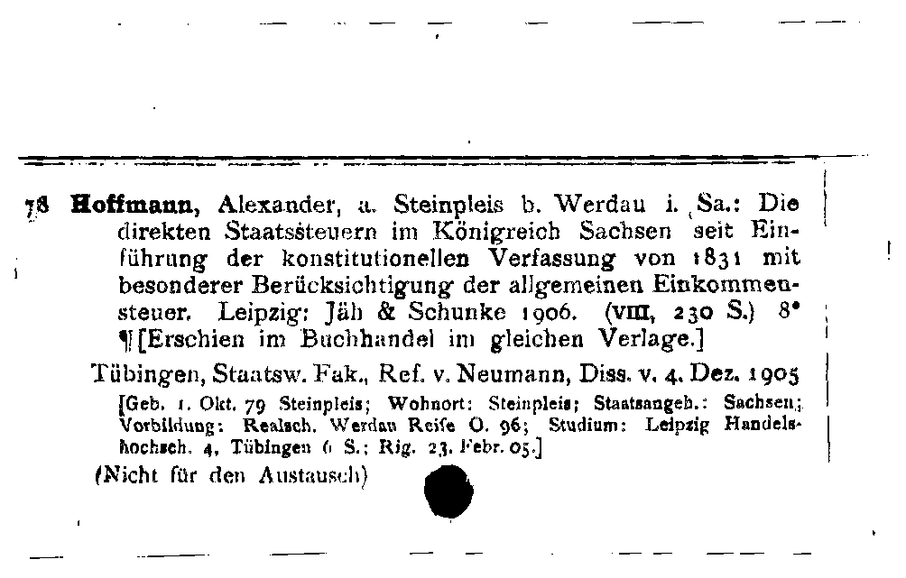 [Katalogkarte Dissertationenkatalog bis 1980]