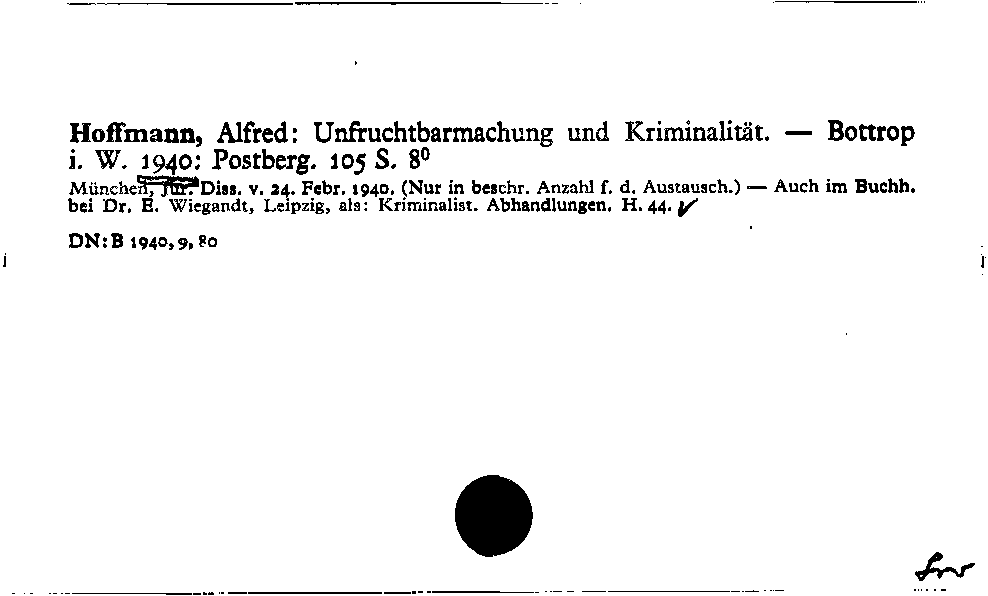 [Katalogkarte Dissertationenkatalog bis 1980]