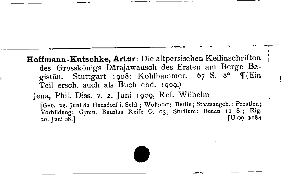 [Katalogkarte Dissertationenkatalog bis 1980]