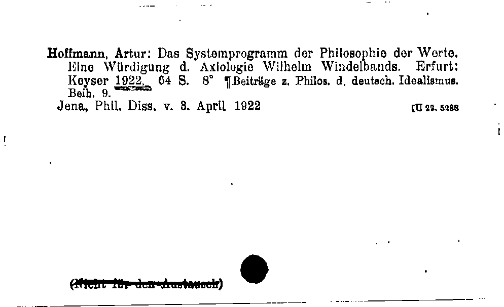 [Katalogkarte Dissertationenkatalog bis 1980]