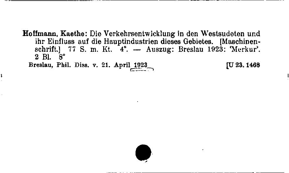 [Katalogkarte Dissertationenkatalog bis 1980]