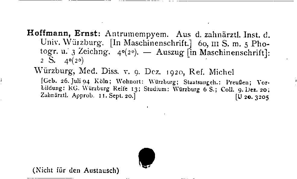 [Katalogkarte Dissertationenkatalog bis 1980]