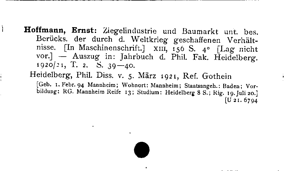 [Katalogkarte Dissertationenkatalog bis 1980]