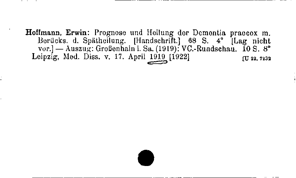 [Katalogkarte Dissertationenkatalog bis 1980]