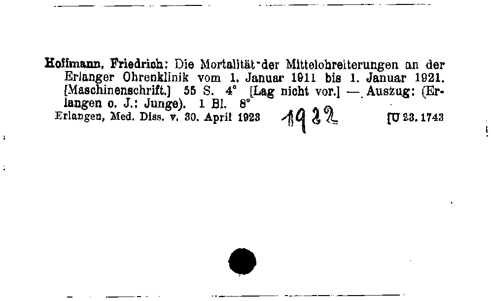 [Katalogkarte Dissertationenkatalog bis 1980]