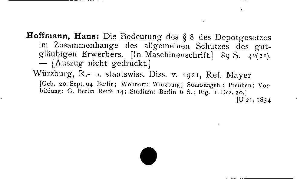 [Katalogkarte Dissertationenkatalog bis 1980]