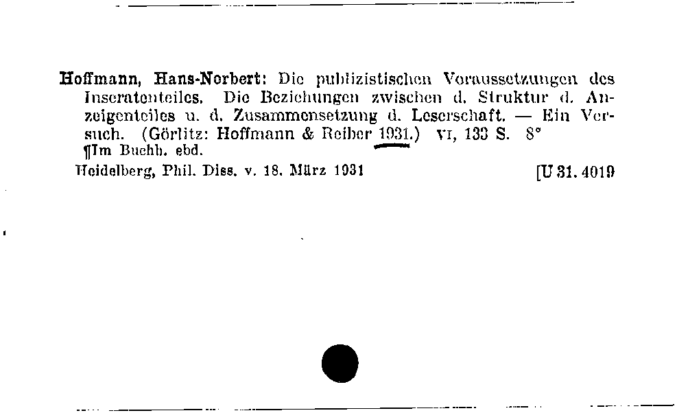[Katalogkarte Dissertationenkatalog bis 1980]